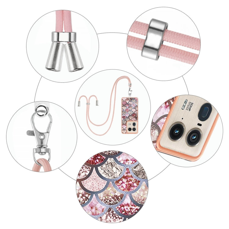 For Motorola Edge 50 Ultra Electroplating Pattern IMD TPU Shockproof Case with Neck Lanyard