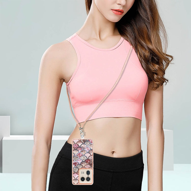 For Motorola Edge 50 Ultra Electroplating Pattern IMD TPU Shockproof Case with Neck Lanyard