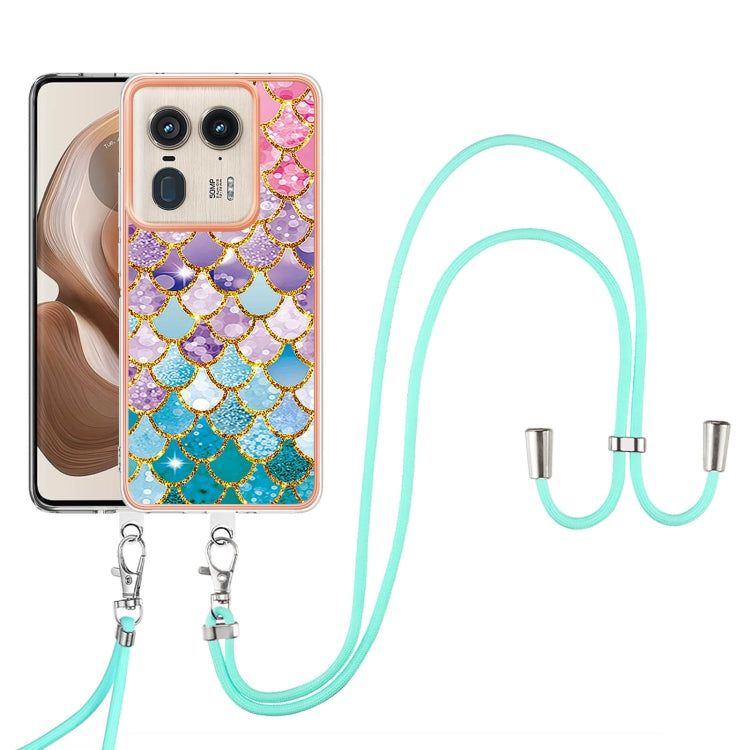 For Motorola Edge 50 Ultra Electroplating Pattern IMD TPU Shockproof Case with Neck Lanyard