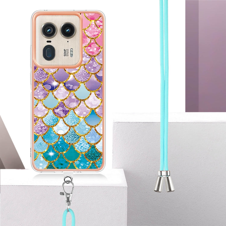 For Motorola Edge 50 Ultra Electroplating Pattern IMD TPU Shockproof Case with Neck Lanyard