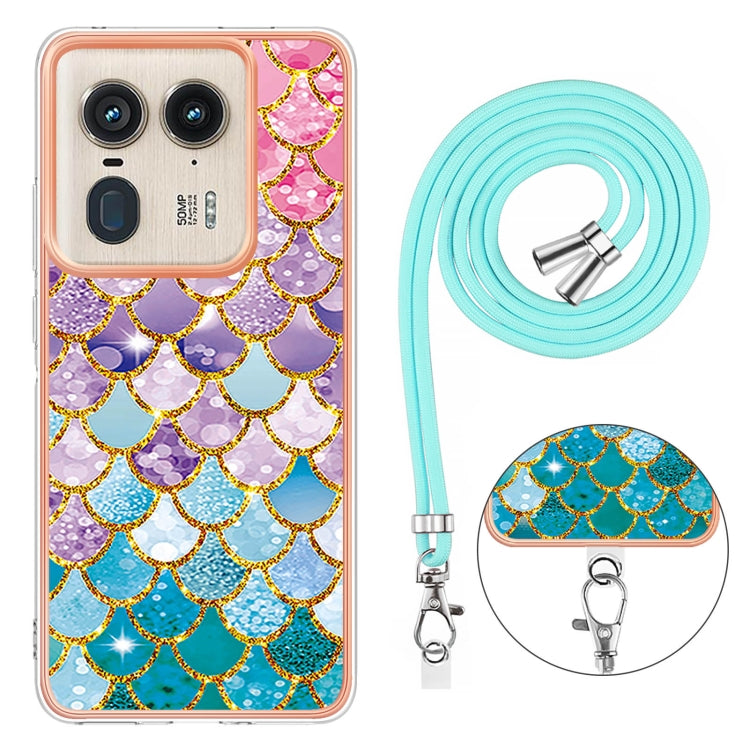 For Motorola Edge 50 Ultra Electroplating Pattern IMD TPU Shockproof Case with Neck Lanyard