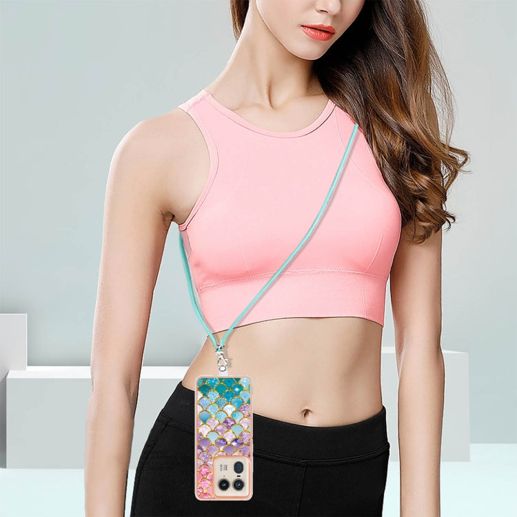 For Motorola Edge 50 Ultra Electroplating Pattern IMD TPU Shockproof Case with Neck Lanyard