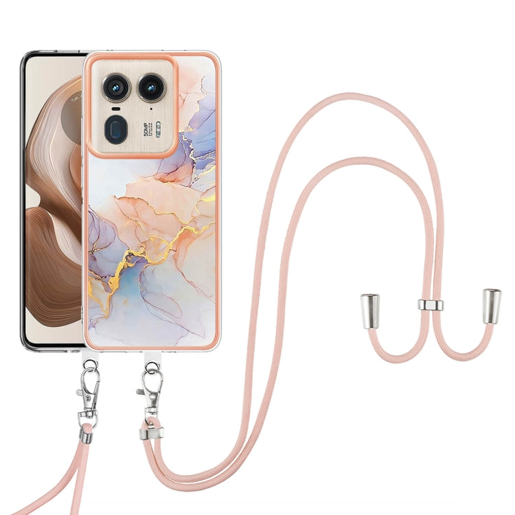 For Motorola Edge 50 Ultra Electroplating Pattern IMD TPU Shockproof Case with Neck Lanyard