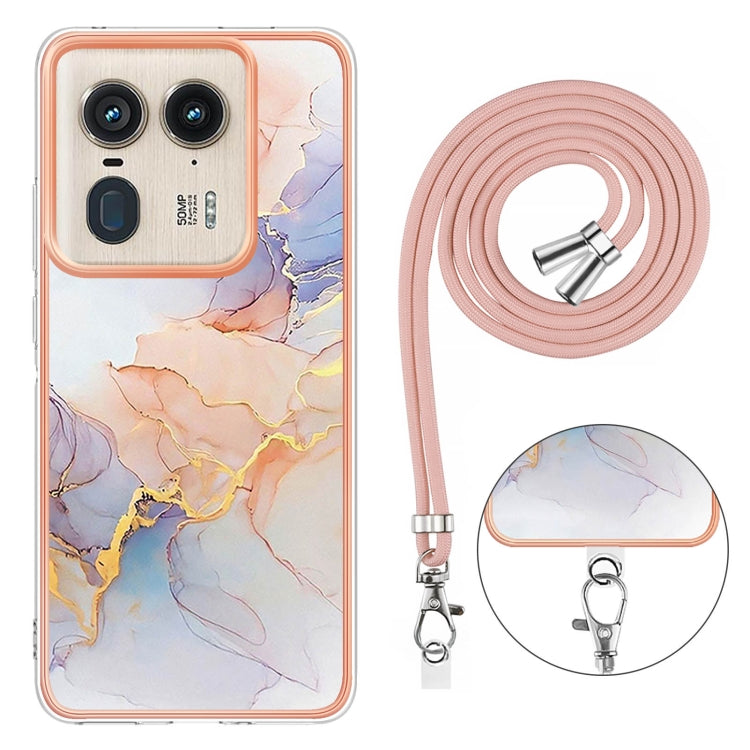 For Motorola Edge 50 Ultra Electroplating Pattern IMD TPU Shockproof Case with Neck Lanyard