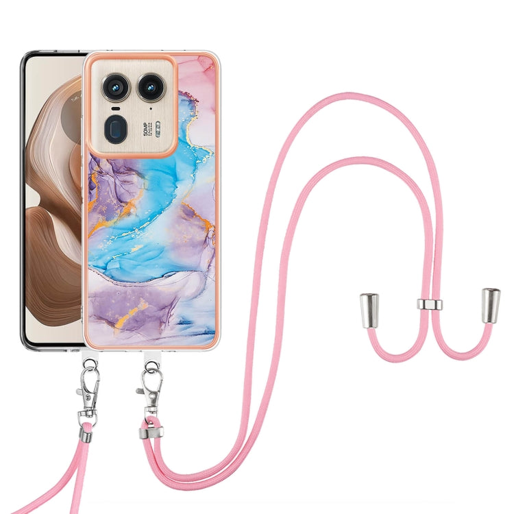 For Motorola Edge 50 Ultra Electroplating Pattern IMD TPU Shockproof Case with Neck Lanyard