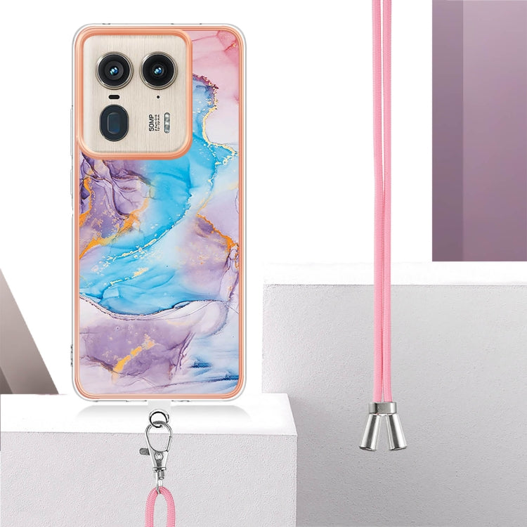 For Motorola Edge 50 Ultra Electroplating Pattern IMD TPU Shockproof Case with Neck Lanyard