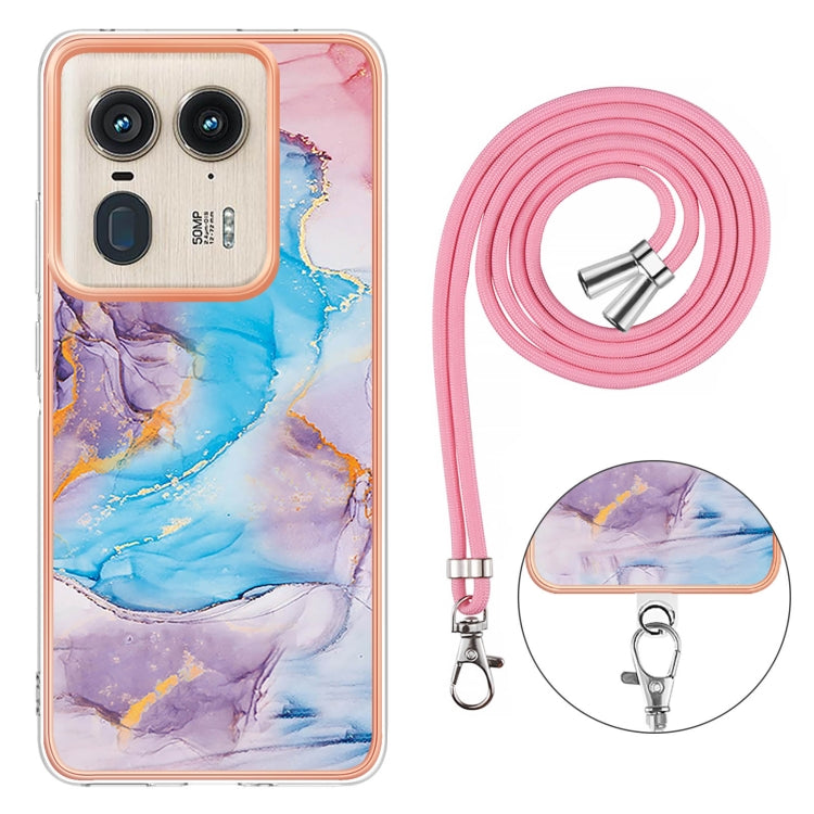For Motorola Edge 50 Ultra Electroplating Pattern IMD TPU Shockproof Case with Neck Lanyard