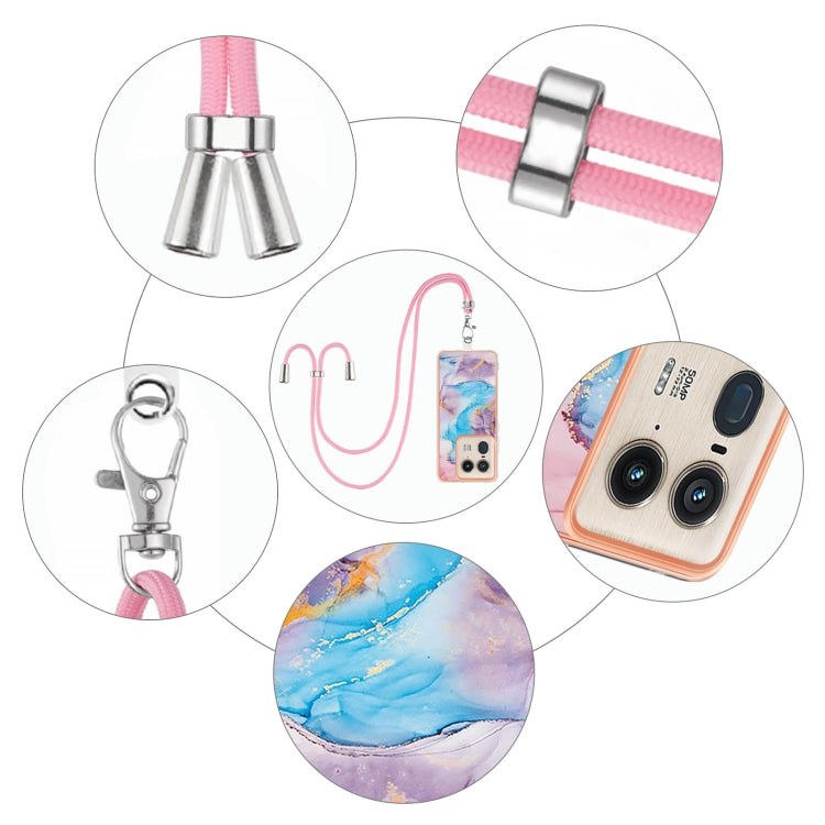 For Motorola Edge 50 Ultra Electroplating Pattern IMD TPU Shockproof Case with Neck Lanyard