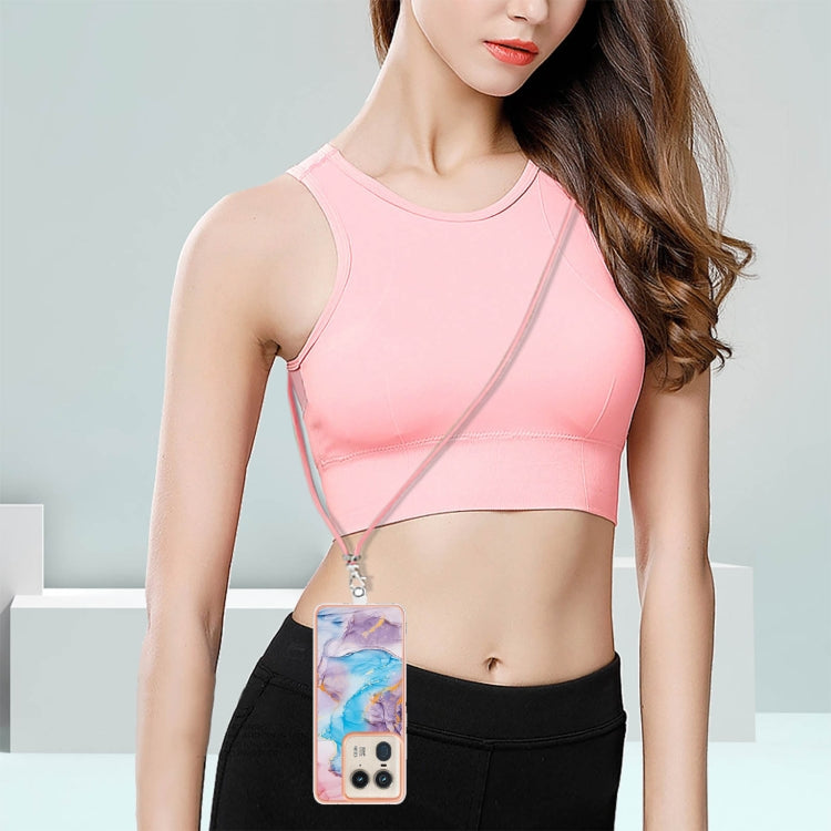 For Motorola Edge 50 Ultra Electroplating Pattern IMD TPU Shockproof Case with Neck Lanyard