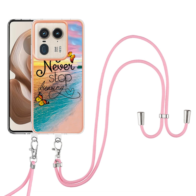 For Motorola Edge 50 Ultra Electroplating Pattern IMD TPU Shockproof Case with Neck Lanyard
