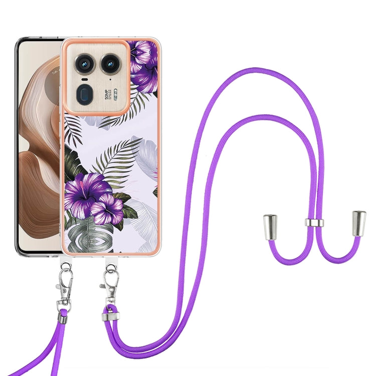 For Motorola Edge 50 Ultra Electroplating Pattern IMD TPU Shockproof Case with Neck Lanyard