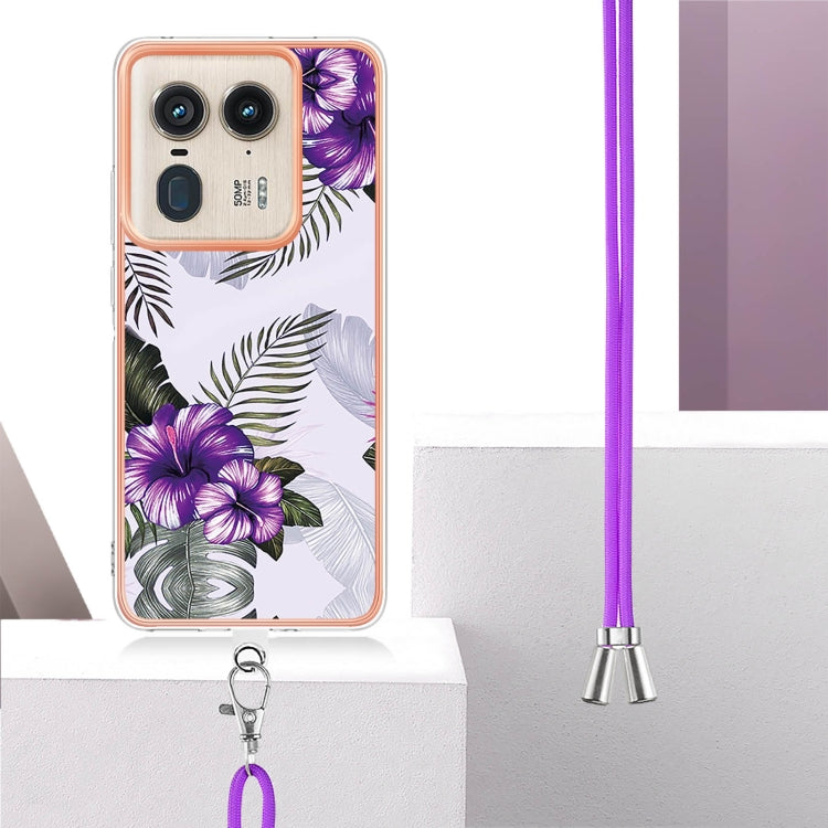 For Motorola Edge 50 Ultra Electroplating Pattern IMD TPU Shockproof Case with Neck Lanyard