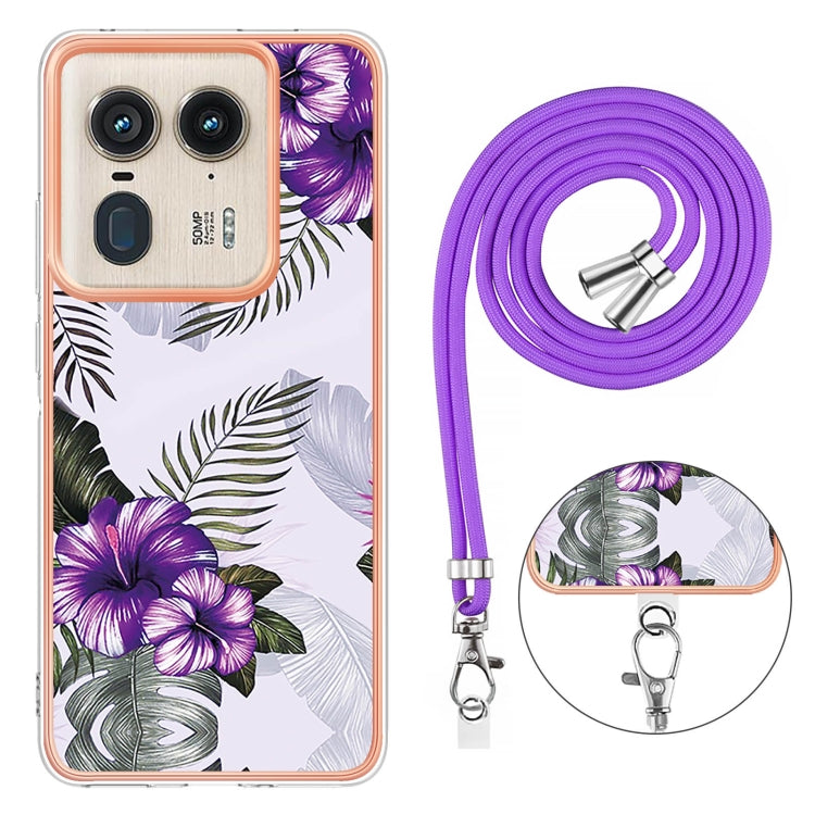 For Motorola Edge 50 Ultra Electroplating Pattern IMD TPU Shockproof Case with Neck Lanyard