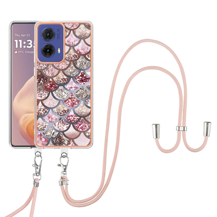 For Motorola Moto G85 Electroplating Pattern IMD TPU Shockproof Case with Neck Lanyard