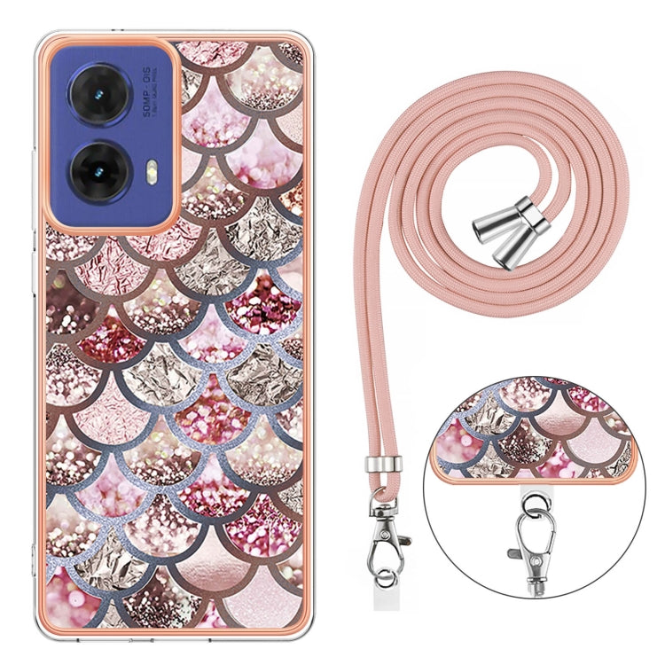 For Motorola Moto G85 Electroplating Pattern IMD TPU Shockproof Case with Neck Lanyard