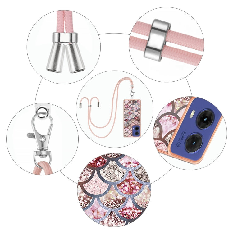 For Motorola Moto G85 Electroplating Pattern IMD TPU Shockproof Case with Neck Lanyard