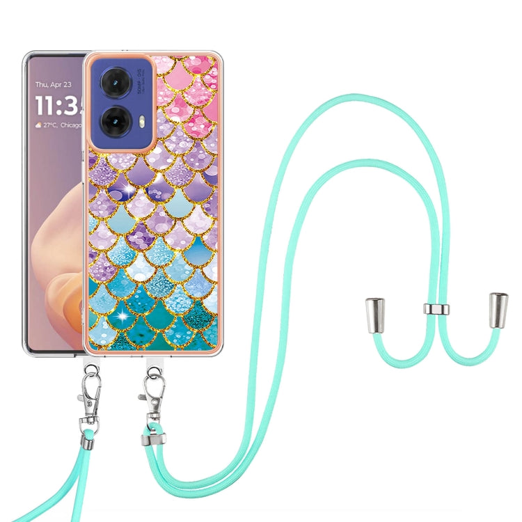 For Motorola Moto G85 Electroplating Pattern IMD TPU Shockproof Case with Neck Lanyard