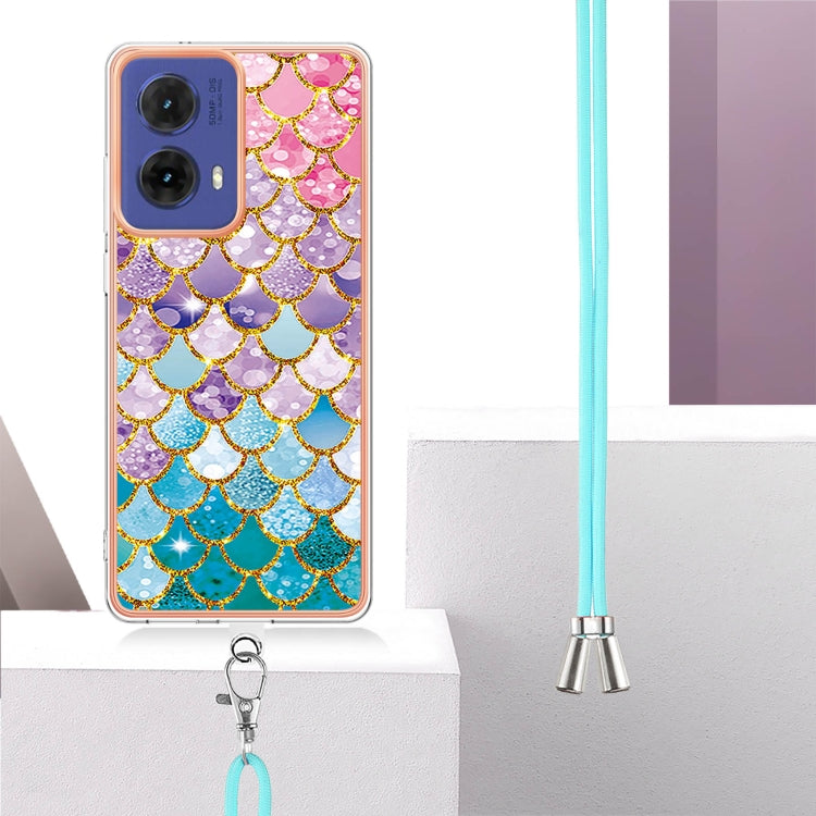 For Motorola Moto G85 Electroplating Pattern IMD TPU Shockproof Case with Neck Lanyard