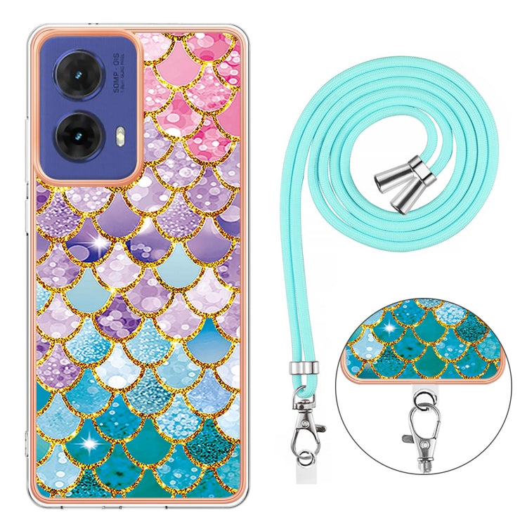 For Motorola Moto G85 Electroplating Pattern IMD TPU Shockproof Case with Neck Lanyard
