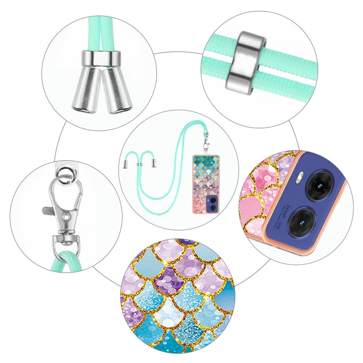 For Motorola Moto G85 Electroplating Pattern IMD TPU Shockproof Case with Neck Lanyard