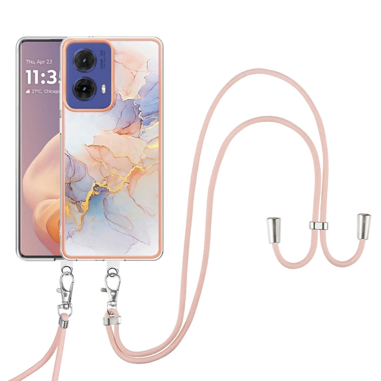 For Motorola Moto G85 Electroplating Pattern IMD TPU Shockproof Case with Neck Lanyard