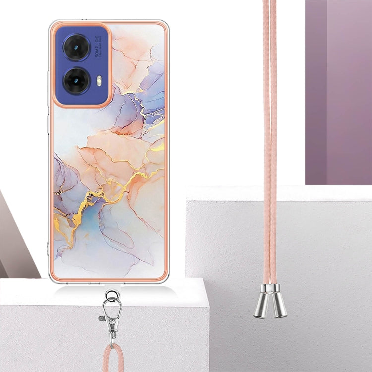 For Motorola Moto G85 Electroplating Pattern IMD TPU Shockproof Case with Neck Lanyard