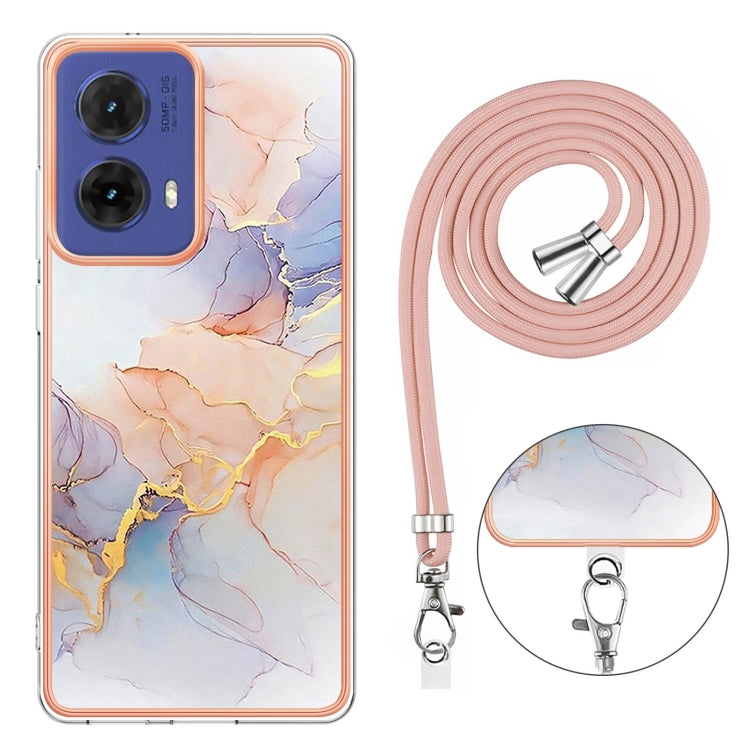 For Motorola Moto G85 Electroplating Pattern IMD TPU Shockproof Case with Neck Lanyard
