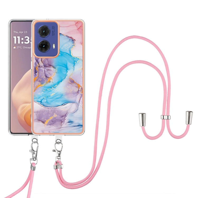 For Motorola Moto G85 Electroplating Pattern IMD TPU Shockproof Case with Neck Lanyard