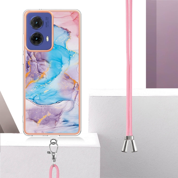 For Motorola Moto G85 Electroplating Pattern IMD TPU Shockproof Case with Neck Lanyard