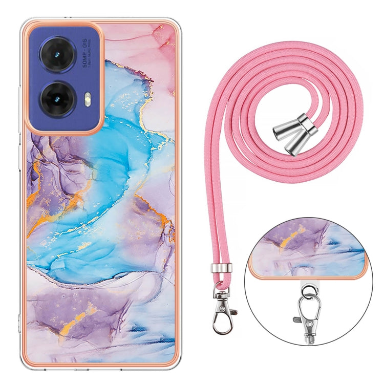 For Motorola Moto G85 Electroplating Pattern IMD TPU Shockproof Case with Neck Lanyard