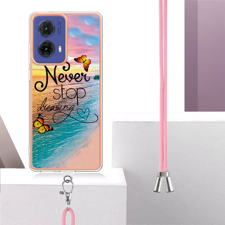 For Motorola Moto G85 Electroplating Pattern IMD TPU Shockproof Case with Neck Lanyard