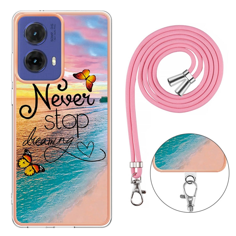 For Motorola Moto G85 Electroplating Pattern IMD TPU Shockproof Case with Neck Lanyard