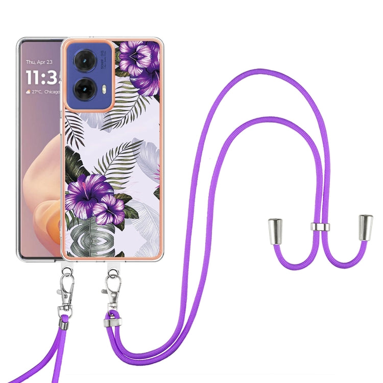 For Motorola Moto G85 Electroplating Pattern IMD TPU Shockproof Case with Neck Lanyard