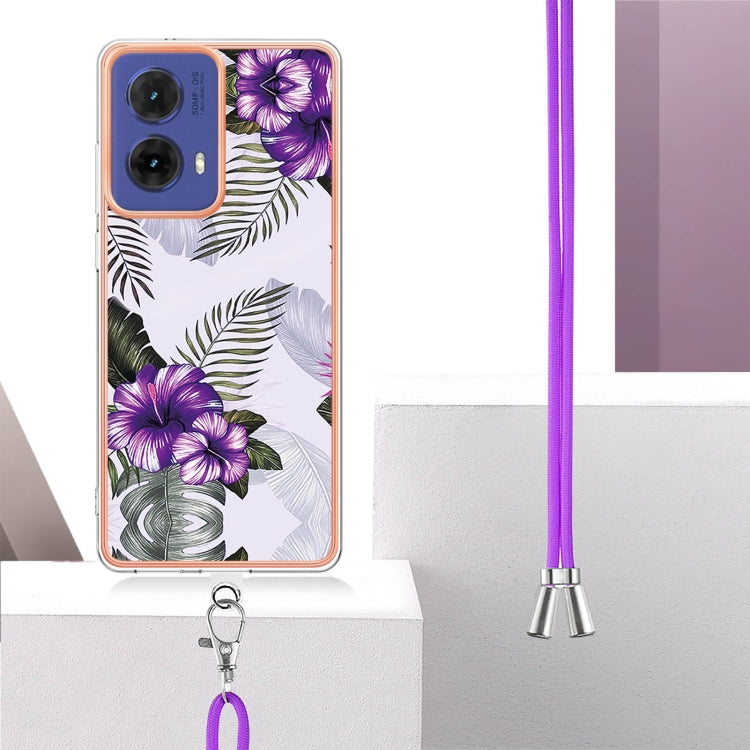 For Motorola Moto G85 Electroplating Pattern IMD TPU Shockproof Case with Neck Lanyard