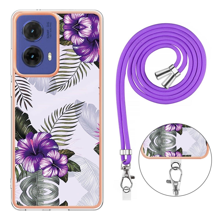For Motorola Moto G85 Electroplating Pattern IMD TPU Shockproof Case with Neck Lanyard
