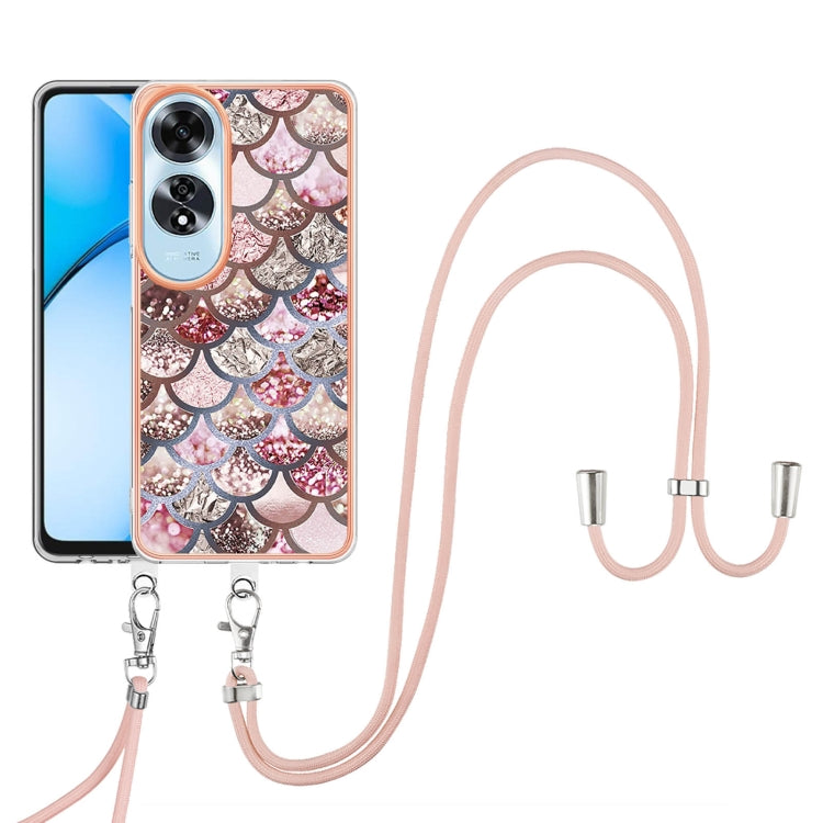 For OPPO A60 Electroplating Pattern IMD TPU Shockproof Case with Neck Lanyard