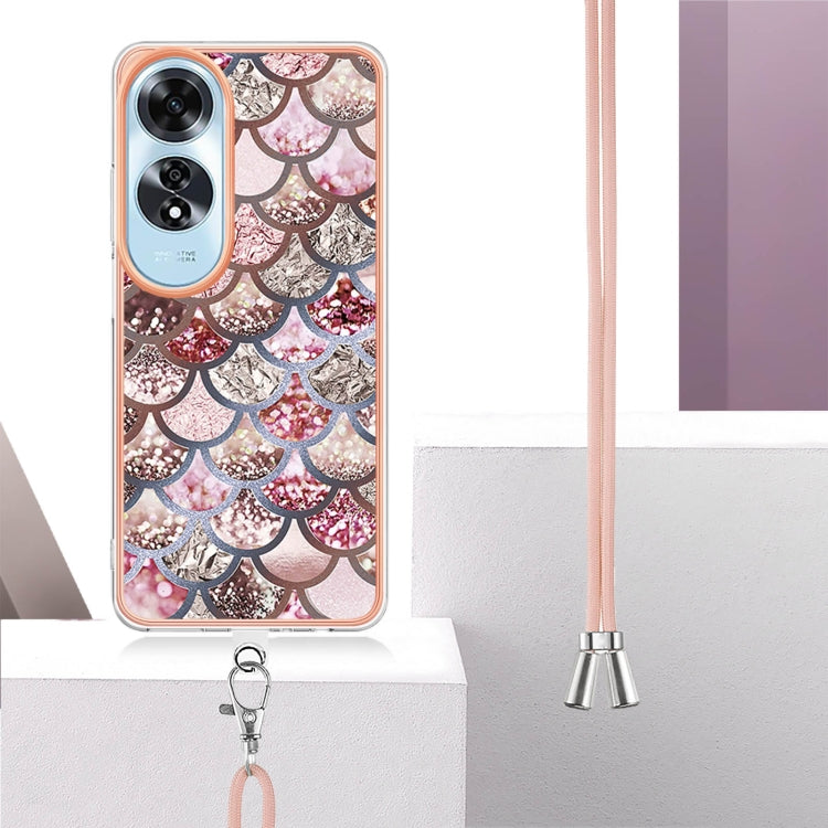 For OPPO A60 Electroplating Pattern IMD TPU Shockproof Case with Neck Lanyard
