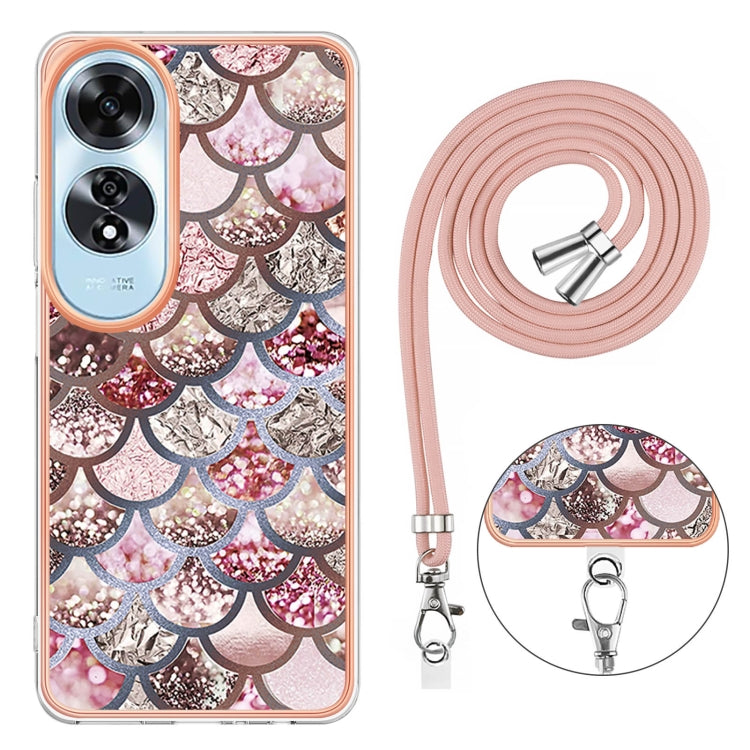 For OPPO A60 Electroplating Pattern IMD TPU Shockproof Case with Neck Lanyard