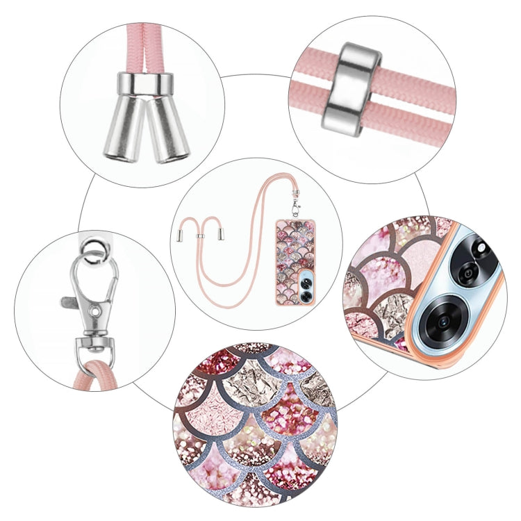 For OPPO A60 Electroplating Pattern IMD TPU Shockproof Case with Neck Lanyard