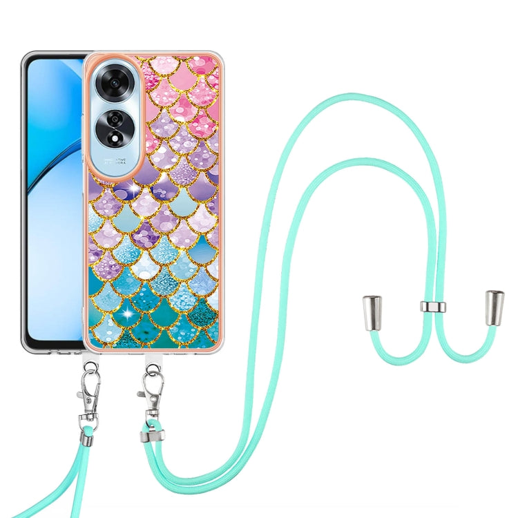 For OPPO A60 Electroplating Pattern IMD TPU Shockproof Case with Neck Lanyard