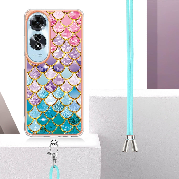 For OPPO A60 Electroplating Pattern IMD TPU Shockproof Case with Neck Lanyard