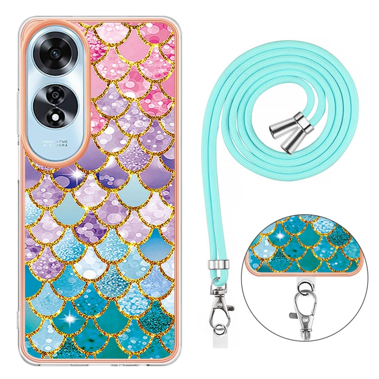 For OPPO A60 Electroplating Pattern IMD TPU Shockproof Case with Neck Lanyard