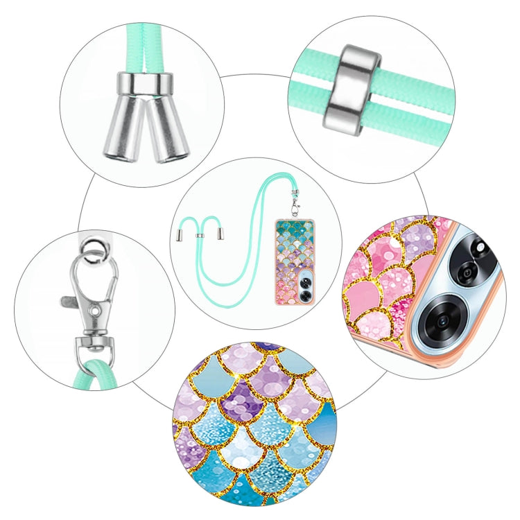 For OPPO A60 Electroplating Pattern IMD TPU Shockproof Case with Neck Lanyard