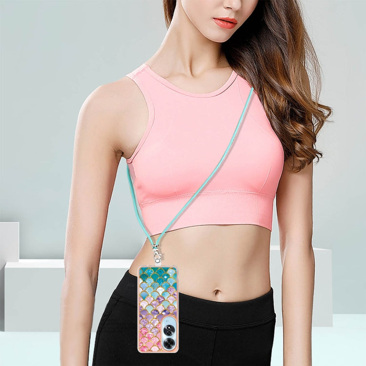 For OPPO A60 Electroplating Pattern IMD TPU Shockproof Case with Neck Lanyard
