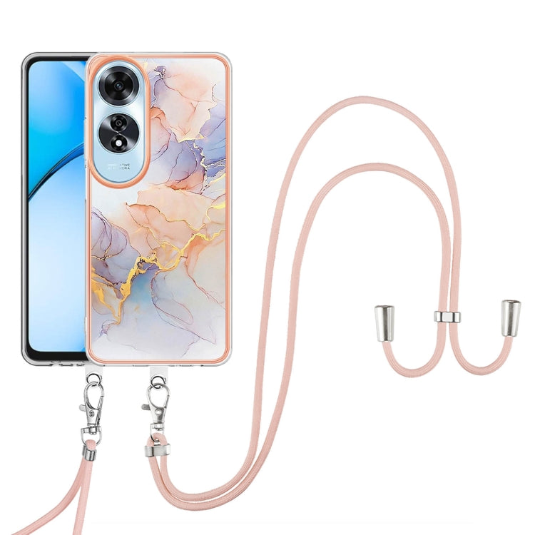 For OPPO A60 Electroplating Pattern IMD TPU Shockproof Case with Neck Lanyard