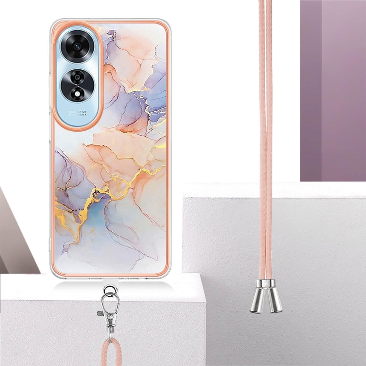 For OPPO A60 Electroplating Pattern IMD TPU Shockproof Case with Neck Lanyard