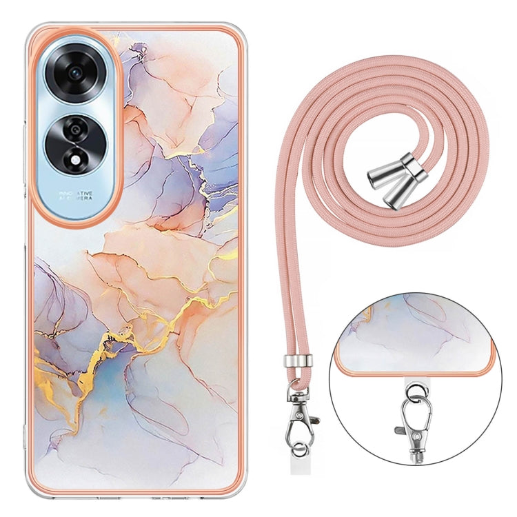 For OPPO A60 Electroplating Pattern IMD TPU Shockproof Case with Neck Lanyard