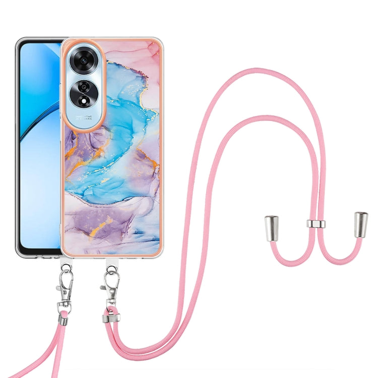 For OPPO A60 Electroplating Pattern IMD TPU Shockproof Case with Neck Lanyard