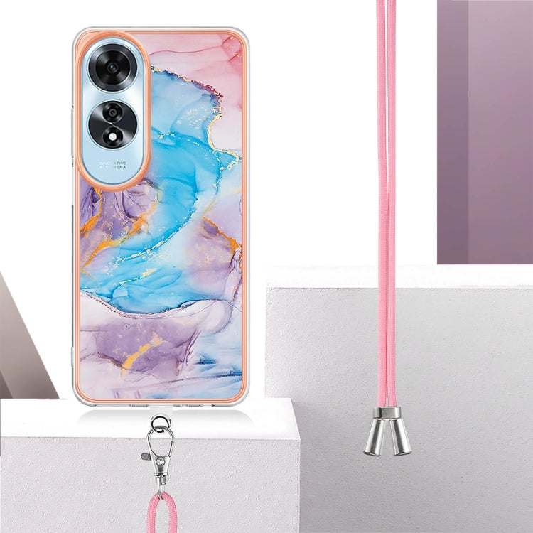 For OPPO A60 Electroplating Pattern IMD TPU Shockproof Case with Neck Lanyard