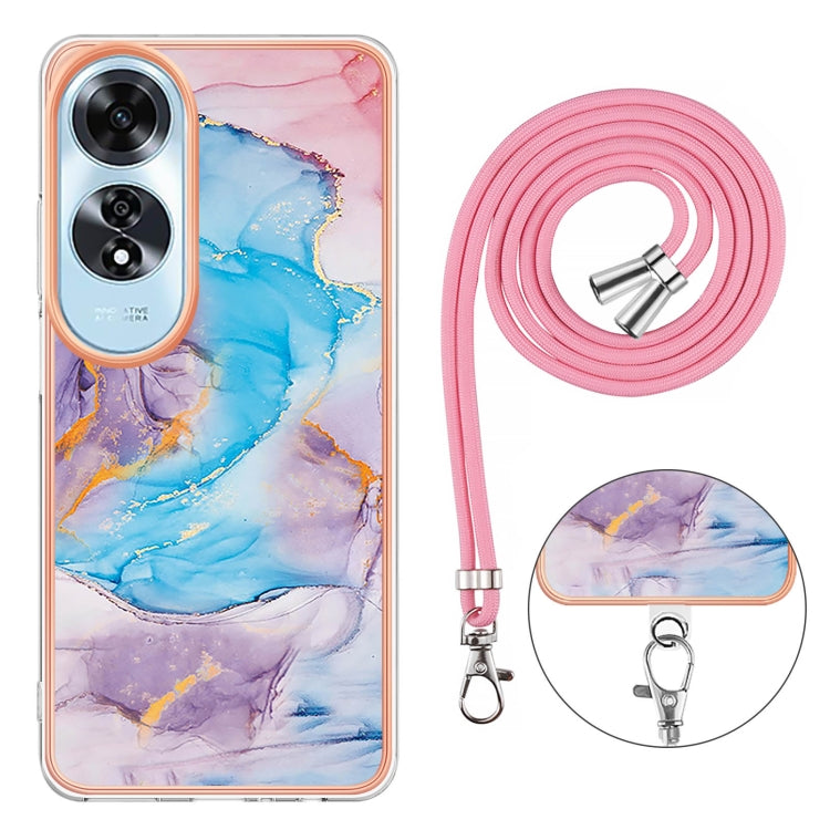 For OPPO A60 Electroplating Pattern IMD TPU Shockproof Case with Neck Lanyard
